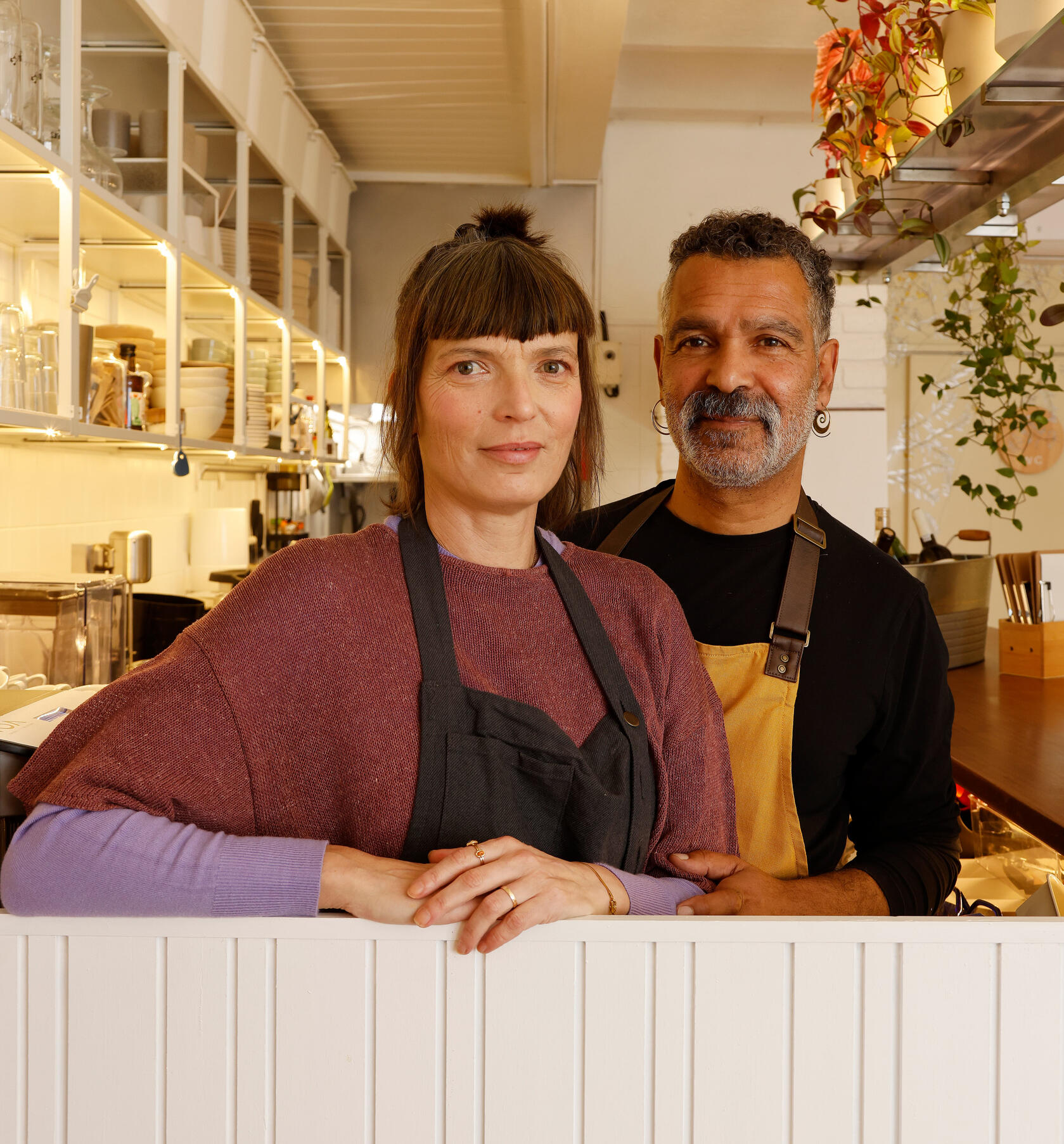 Edgar and Leonor, the founders of Veggieterraneo, at the restaurant in Évora